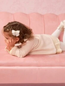 SHEIN Baby Girls' Stand Collar Bowknot Decor Long Woolen Coat For Formal Occasions In Fall And Winter - Apricot - View 4