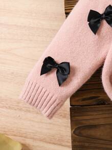 LMoss Kids LMoss Young Girl Young Girl's Stand Collar Loose Fit Casual 3D Bow ,Decor Sweater Yarn,Girls Young Girl Costumes,Toddler Sweater,Girls Winter Clothes,Girls Sweater