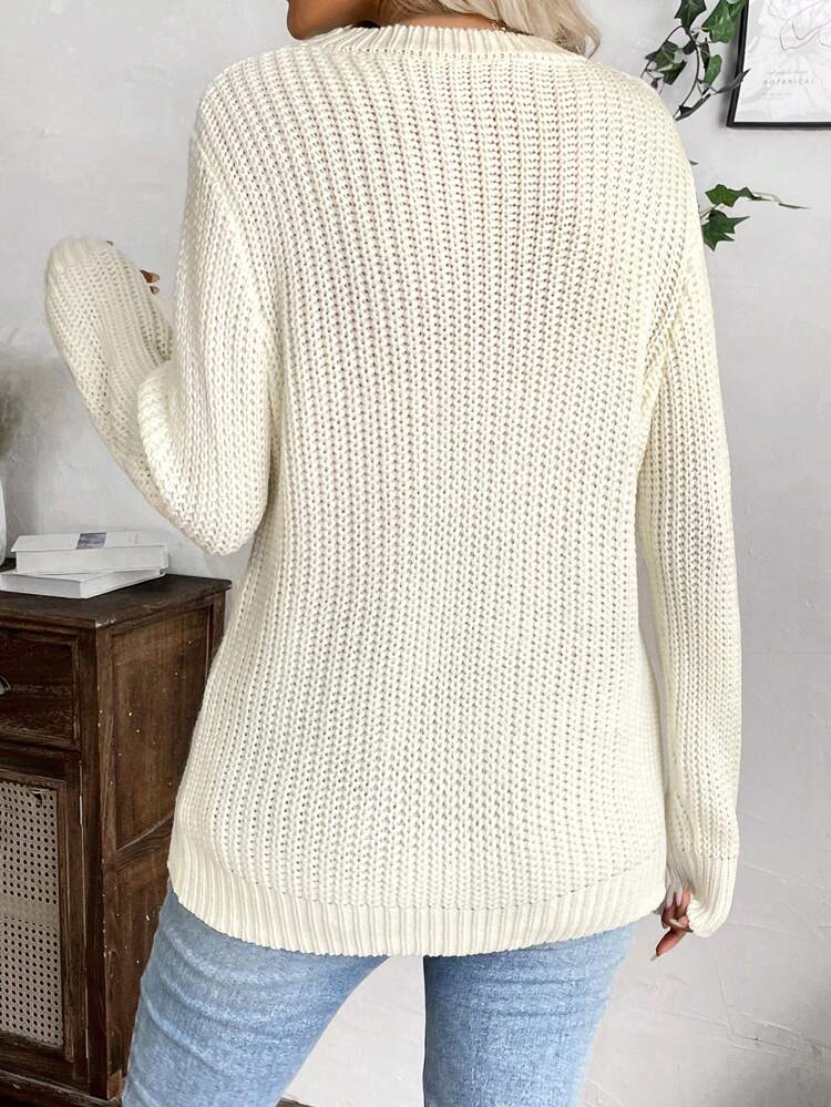 1pc Women Casual Solid Color Patchwork Long Sleeve Sweater, Autumn/Winter