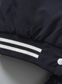 SHEIN 2 件套年轻男孩美国字母印花棒球夹克和宽松长裤套装，时尚街头装套装，适合休闲装、校园场景 - 寶藍色 - 查看 5