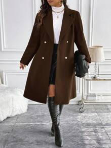 Flirla 大码女式纯色缺口领长袖双排扣休闲外套，秋冬