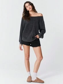 Easelle 1 件露肩宽松雪花印花运动衫