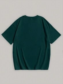 SHEIN LUNE 女士休闲圣诞圣诞老人印花宽松圆领短袖 T 恤，适合秋冬季 - 墨綠色 - 查看 2