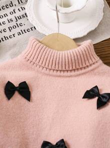 LMoss Kids LMoss Young Girl Young Girl's Stand Collar Loose Fit Casual 3D Bow ,Decor Sweater Yarn,Girls Young Girl Costumes,Toddler Sweater,Girls Winter Clothes,Girls Sweater