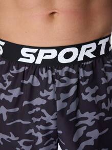 Manfinity Running Boyfriend-Stil Herren Shorts mit Buchstaben-Muster und Taschen, Camouflage, Lässig, Sport - Schwarz - Übersicht 8