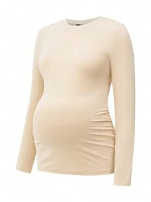 Modmama 3pcs Maternity Casual Round Neck Long Sleeve Fitted T-Shirt Set - Apricot - View 6