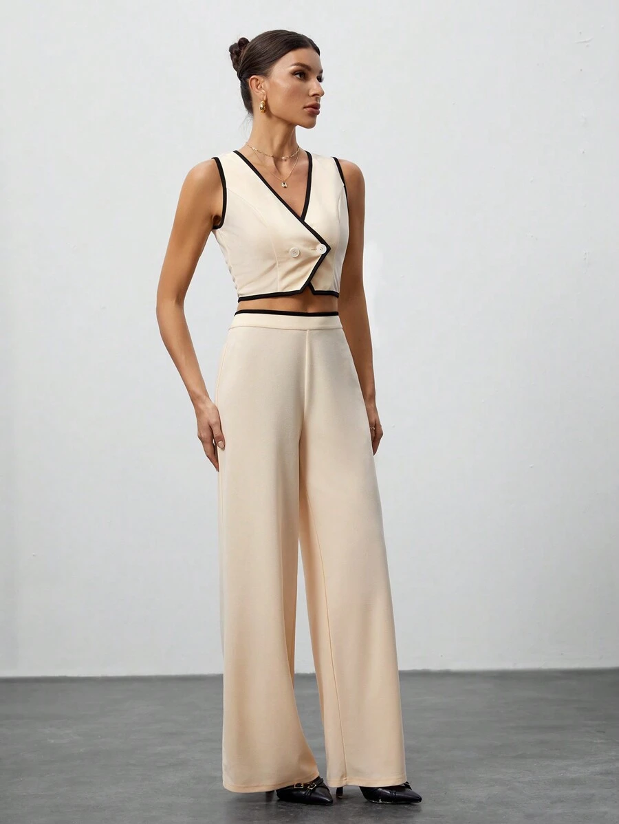 SHEIN Tall Retro Women's Suit With Contrasting Colors, Outer Suit Suit, Early Autumn Clothing - Khaki - View 1