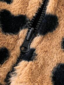 SHEIN Elladie kids 年轻女孩双面心形毛绒连帽拉链夹克，时尚又可爱 - 咖啡棕 - 查看 7