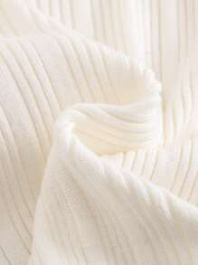 SHEIN Baby Girl Minimalist Ivory Knitted Turtleneck Long Sleeve Dress, Autumn/Winter