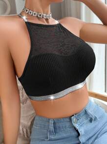 MidnightGlam Áo ngực nữ chắp vá ren hoa quyến rũ thoải mái - màu đen - Xem 4