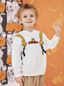 GARFIELD | SHEIN 年轻男孩创意卡通印花连帽落肩宽松运动衫