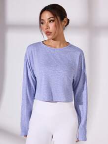 SHEIN Sport Gameset Women's Solid Color Open Back Yoga Workout Long Sleeve T-Shirt