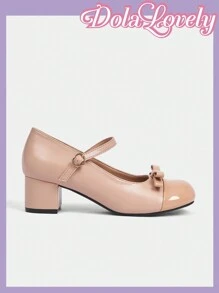 Dola Lovely Women's Solid Color Bow Decor Casual High Heel Pumps For Christmas And New Year Holiday Vibe Fall And Winter