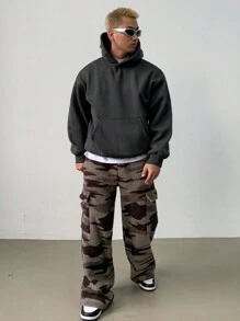 DAZY 纯色长袖连帽衫，带口袋，适合秋冬日常休闲穿着 - 灰色 - 查看 6