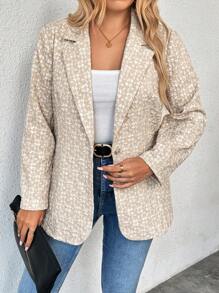 Plus Size Front Button Jacquard Elegant Long Sleeve Blazer - Grey - View 3