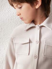 SHEIN 年轻男孩休闲纯色落肩宽松翻盖口袋夹克