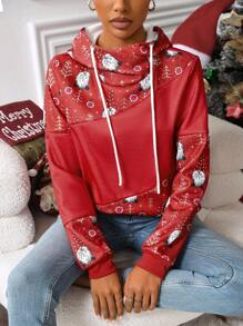 SHEIN LUNE 2024年新款女士红色连帽长袖圣诞卫衣套头衫 - 紅色 - 查看 5
