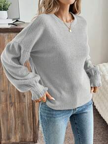 SHEIN LUNE Camiseta casual y romántica de mujer en color marrón con puños con volantes y escote off-the-shoulder, otoño