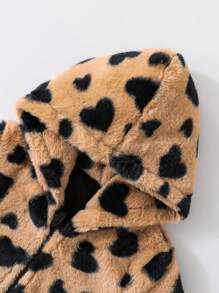 SHEIN Elladie kids 年轻女孩双面心形毛绒连帽拉链夹克，时尚又可爱 - 咖啡棕 - 查看 8