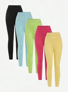 6pcs/Set Little Girls Minimalist Fashion Candy Color Leggings