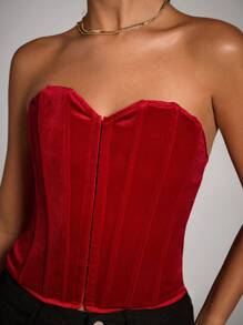 SHEIN BAE Áo lót nhung màu đỏ trơn tinh tế và lộng lẫy cho nữ, Đêm nhung, Tiệc sinh nhật, Đêm hẹn hò, Tiệc rave, Trang phục câu lạc bộ, Tiệc theo chủ đề, Quần áo hòa nhạc, Áo ngực không dây có đệm ngực, Áo corset, Trang phục hòa nhạc, Áo ba lỗ màu đỏ, Áo corset nữ, Quần áo Giáng sinh cho nữ - Đỏ - Xem 6