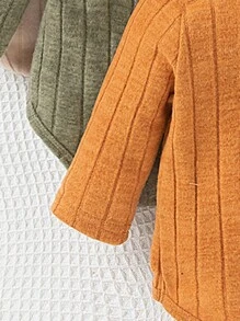 SHEIN 新生男婴长袖信封领多件套连体衣套装 - 軍綠色 - 查看 6