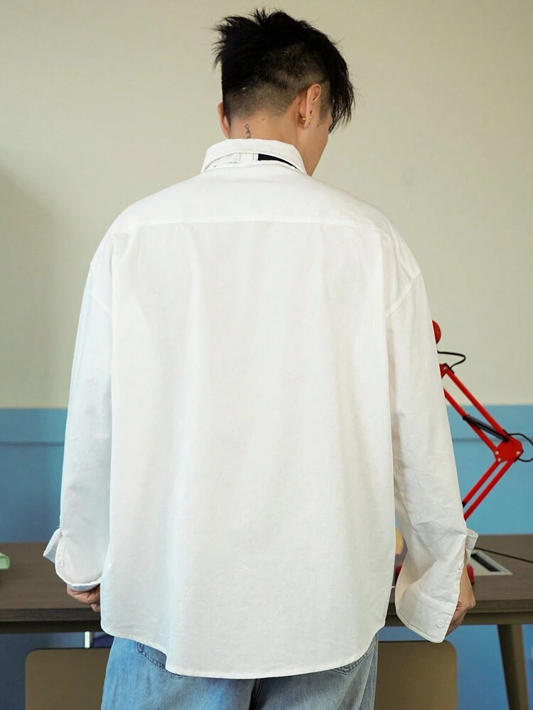 Men's Casual Letter Print Long Sleeve Shirt, Autumn