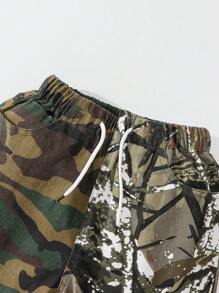 SHEIN Tween Boy Spring Autumn Street Cool Kids Super Bow Wear Contrast Camouflage Multi Pocket Jogger Cargo Jeans, With Comfy Drawstring Waist