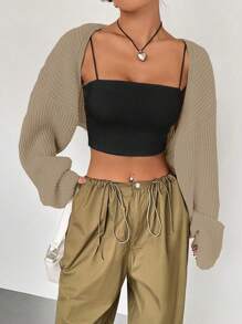 Flirla Cárdigan casual de mujer de manga larga y hombros caídos, de unicolor, para otoño/invierno