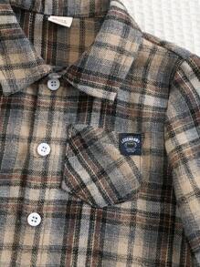 Cozy Pixies Baby Boy Houndstooth Print Collar Long Sleeve Open Front Shirt, Casual All-Match For Autumn/Winter