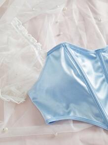 5入組性感乳膠女士內衣扮演套裝，露出腰部設計 - 藍色 - 查看 3