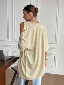 SHEIN Frenchy 2pcs Women Casual Gold Line Decor Camisole And Cardigan Set Women Cardigans,Thanksgiving Outfit,Women Fall Sets Winter - Gold - View 2