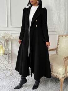 SHEIN Clasi Áo khoác nữ cài nút phía trước thanh lịch, giản dị cho mùa thu - màu đen - Xem 3
