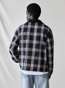 Manfinity VCAY 男士时尚休闲宽松格子拼布前拉链衬衫