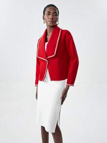 Chiquease Women's Fashion Elegant Contrast Color Ruffle Hem Short Overcoat Fall Cloth For Women - Red - View 5