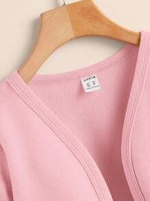 SHEIN Leap Crew Tween 女童纯色简约前开短款休闲长袖夹克