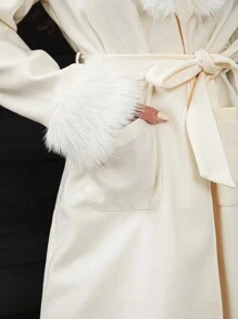 SHEIN SXY Fluffy & Warm White Overcoat For Autumn & Winter - White - View 5