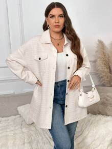 SHEIN Frenchy Chaqueta informal de manga larga a cuadros de talla grande para mujer, otoño