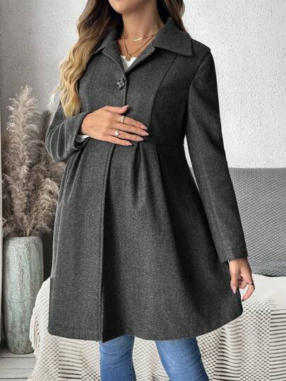 SHEIN Maternity Button-Up Hooded Long Sleeve Coat Jacket,  Warm Outerwear For Pregnant Women, Pregnant Women, Winter