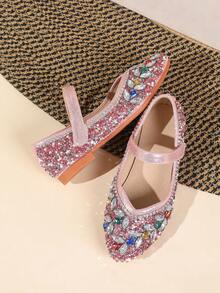 全新时尚水钻装饰儿童平底休闲鞋 - 香檳色 - 查看 4