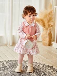 SHEIN 2 pezzi/Set Elegante e Carino Outfit Per Bambine con Gilet in Finta Pelle e Vestito Camicia con Stampa Leopardata, Tessuto Morbido e Confortevole, Adatto Per Uscite - Rosa - Visualizzare 7
