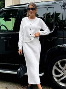 Chiquease 2pcs White Sweater Set For Women Fall Cloth For Women - White - View 1