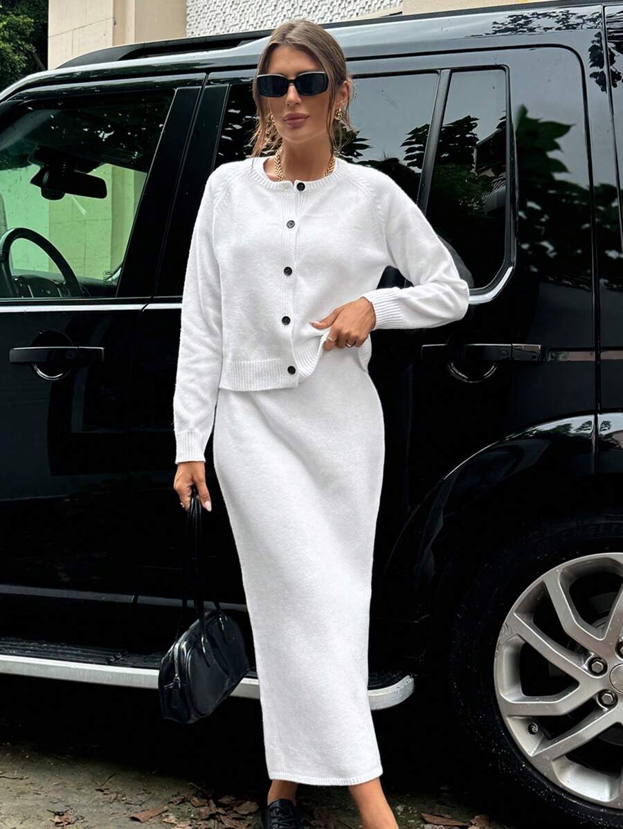 Chiquease 2pcs White Sweater Set For Women Fall Cloth For Women - White - View 1
