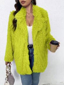 Calvaya Plus Size Effen Kleur Fluffy Kraag Lange Mouw Thermische Jas, Herfst/Winter