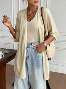 SHEIN Frenchy 2pcs Women Casual Gold Line Decor Camisole And Cardigan Set Women Cardigans,Thanksgiving Outfit,Women Fall Sets Winter - Gold - View 4