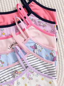 6pcs Girls Young Girl Minimalist Unicorn Print Pure Cotton Camisole Vest Underwear Set