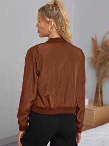 SHEIN Essnce Casual Ribbed Patchwork Zipper Short Jacket, Autumn