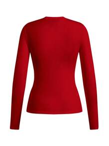 SHEIN Clasi Casual Minimalist Santa Claus & Reindeer Print Knit T-Shirt, Suitable For Christmas Wear - Red - View 2