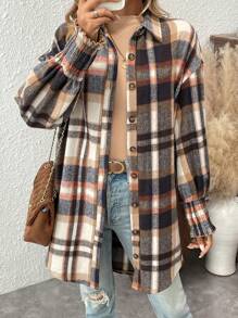 SHEIN LUNE Robe-chemise casual à carreaux avec boutons devant pour femmes, automne