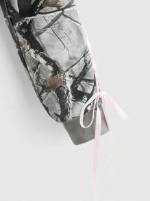 ROMWE Grunge Punk Y2K 性感蕾丝拼布和迷彩印花不对称领口短款大码套头运动衫